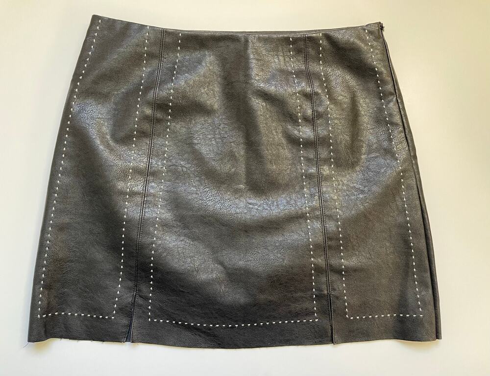 Altar’d State Black Vegan Faux Leather Stitched Embellished Mini Skirt Sz M